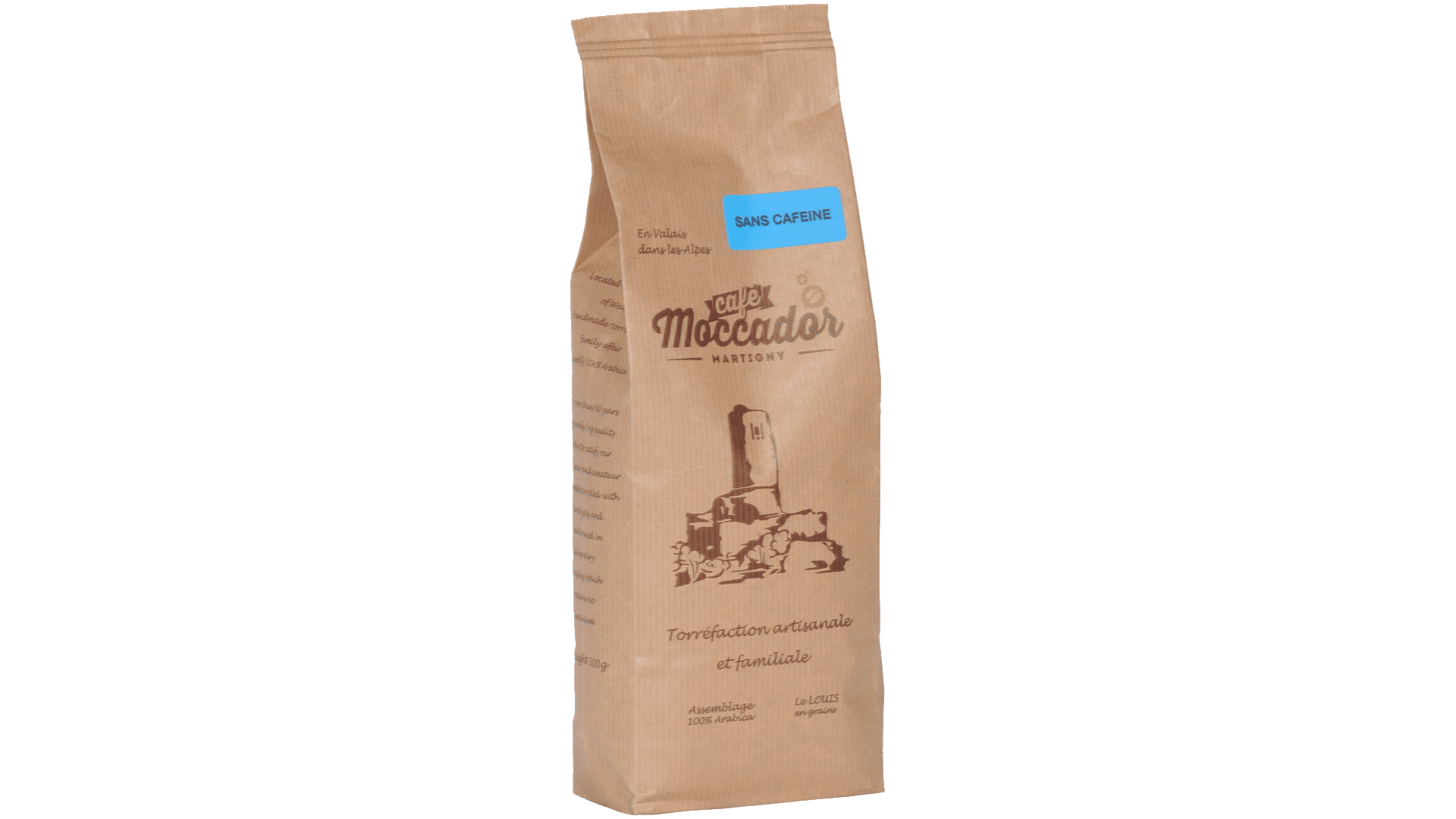 Café Moccador </br>Le Louis Grains, 100% Arabica </br>Sans caféine – 500gr