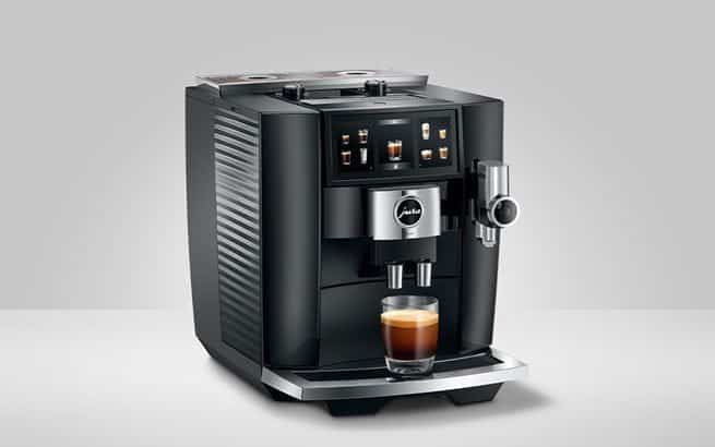 JURA J8 Twin Diamond Black with Panorama Coffee Panel and refined details