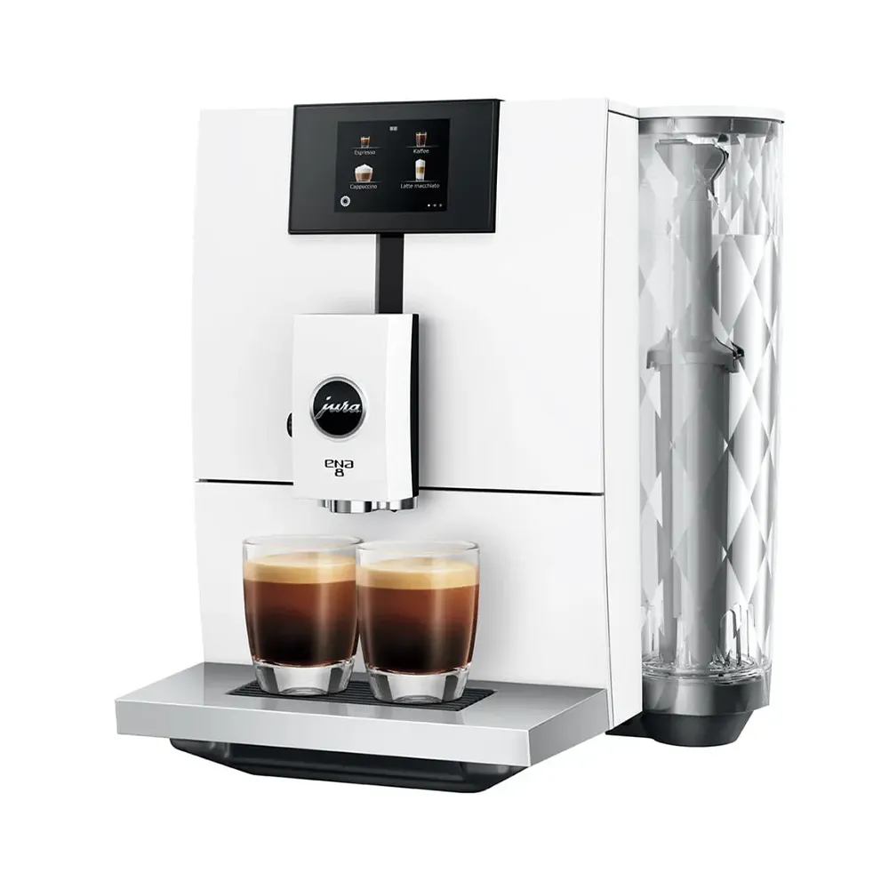 Photo de face (packshot) de la JURA ENA 8 Full Nordic White SC sur fond blanc épuré.